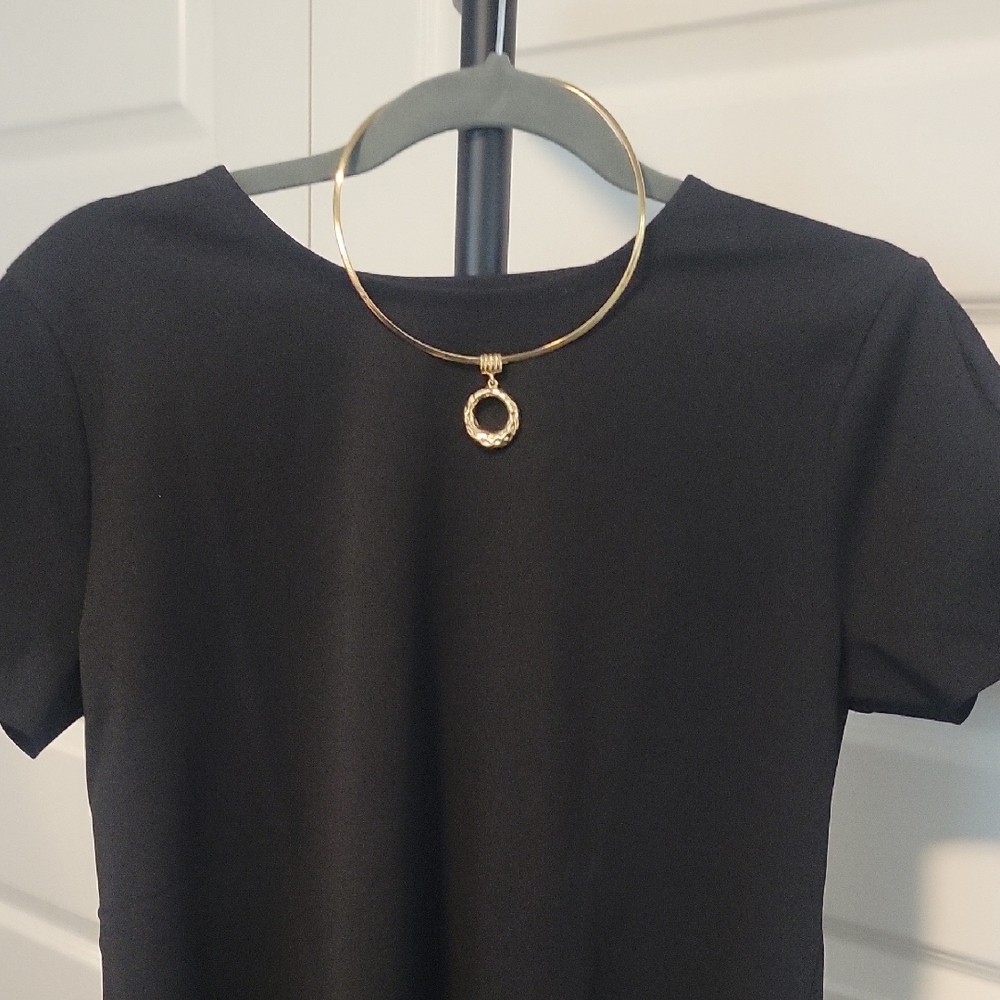 Gold-Tone Textured Circle Pendant Necklace - Women Jewelry - Picture 4 of 7